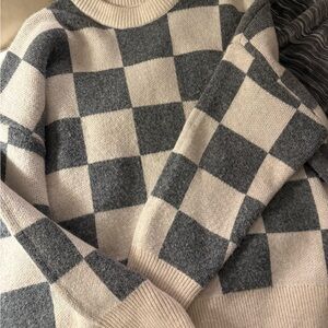 OAK + FORT Checkered Black and Cream Sweater